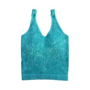 Zenana Outfitters Muted Turquoise Washed Cropped Brami With Removable Pads
